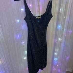 Black w/ Silver Glitter Wrap Bodycon Dress, High Slit
